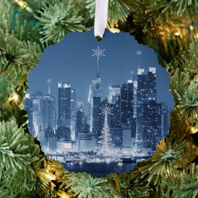 New York City Winter Skyline Weihnachtszusätze Ornament Karte (Insitu (Baum))