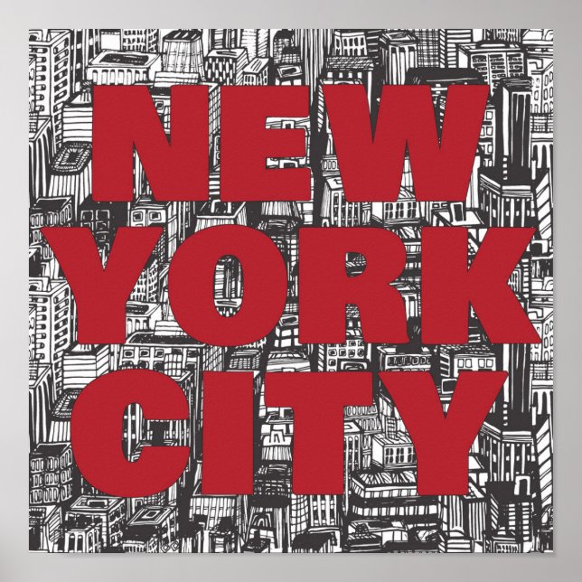 New York City | Wolkenkratzer Typografie Poster (Vorne)