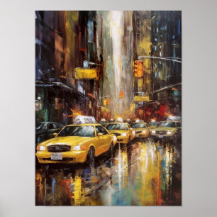 New York City Yellow Cabs Abstrakte Ölgemälde Poster