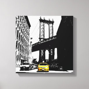 New York City Yellow Taxi Brooklyn Bridge Nyc Leinwanddruck