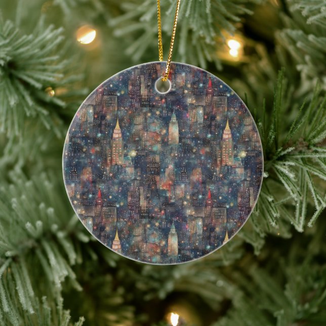 New York City zum Neujahrsfest in Wasserfarben Keramik Ornament (Baum)