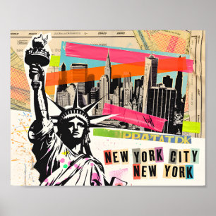 New York Cityscape-Reisemagazin-Pop-Art-Collage Poster