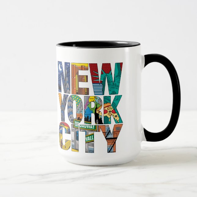 New- York Cityschwarzes 15 Unze-Wecker-Tasse Tasse (Rechts)