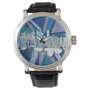 New- York CitySkyline blaues 3D Armbanduhr