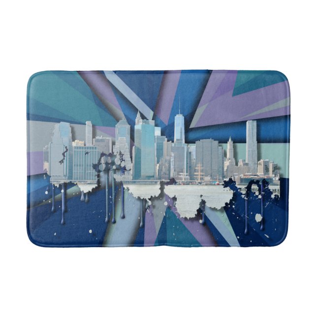 New- York CitySkyline | blaues 3D Badematte (Vorderseite)