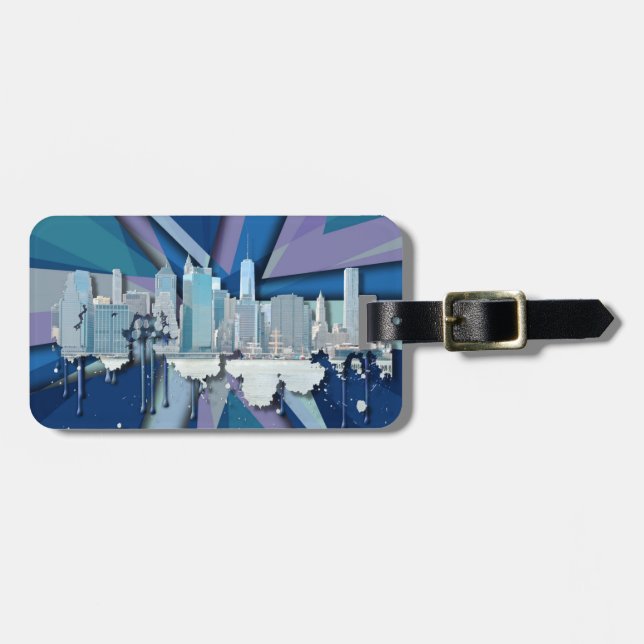 New- York CitySkyline | blaues 3D Gepäckanhänger (Vorderseite horizontal)
