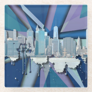 New- York CitySkyline   blaues 3D Glasuntersetzer