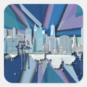 New- York CitySkyline blaues 3D Quadratischer Aufkleber