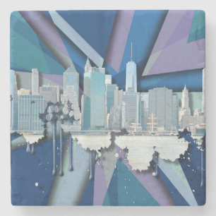 New- York CitySkyline   blaues 3D Steinuntersetzer