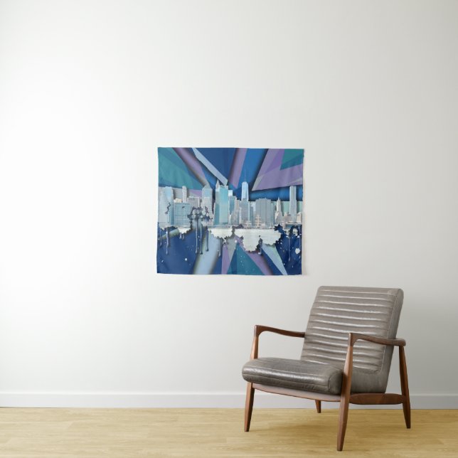 New- York CitySkyline | blaues 3D Wandteppich (Beispiel (Horizontal))