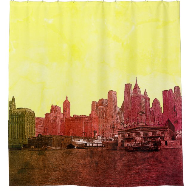 NEW YORK CITYskyline-BUNTER COMIC-BLICK Duschvorhang (Vorderseite)