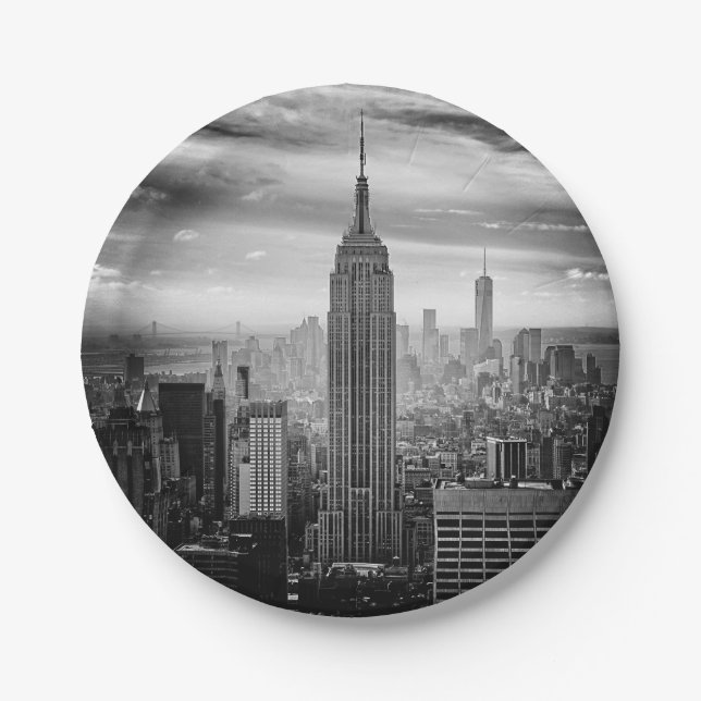 New- York CitySkyline Schwarzweiss Pappteller (Vorderseite)