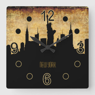 New York CitySkyline  Vintage Grunge-Art Quadratische Wanduhr