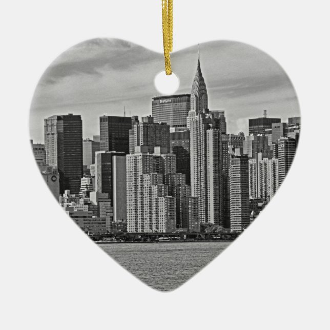 New- York CitySkyline vom East River B&W Keramikornament (Vorne)