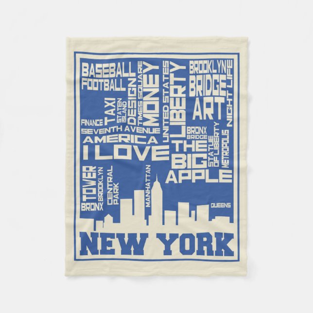 New- York Citytypographie-Plakat Fleecedecke (Vorderseite)