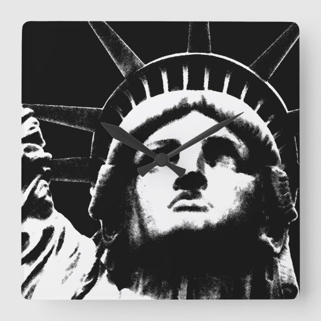 New York Clock Statue of Liberty Wall Clock Quadratische Wanduhr (Vorderseite)