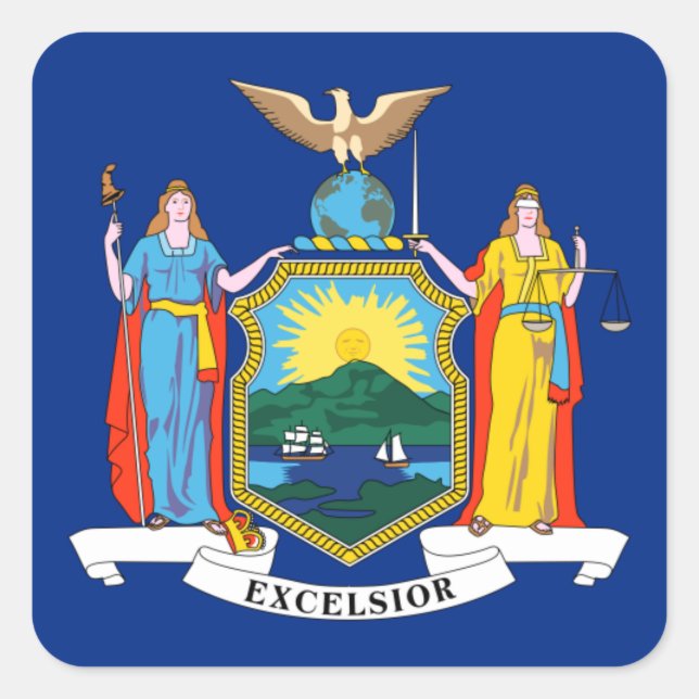 New York: Der Empire State, Zuhause Big Apple Flag Quadratischer Aufkleber (Vorderseite)