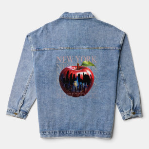 New York Der Große Apfel Frucht Silhouette Stadt Jeansjacke