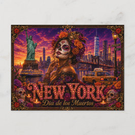 New York Día de los Muertos Retro Postkarte