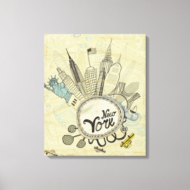 New York Doodle Poster Leinwanddruck (Vorderseite)