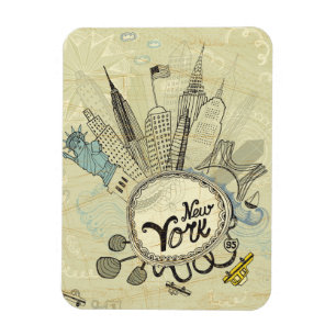 New York Doodle Poster Magnet
