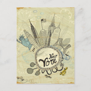 New York Doodle Poster Postkarte
