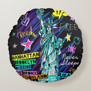 New York Doodle Rundes Kissen