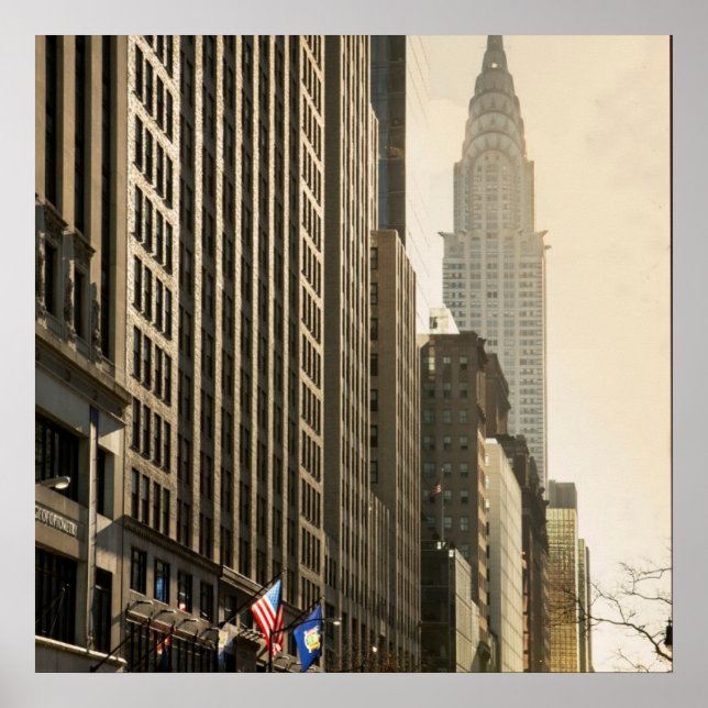 New York, E 42 St. und Chrysler Gebäude Poster (Vorne)