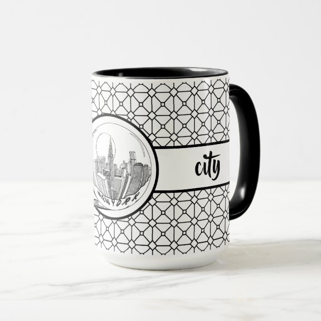 New York Elegant Pattern Black Ringer 15oz Tasse (VorderseiteRechts)