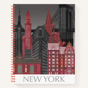 New York Elevations by Night - Red Notizbuch