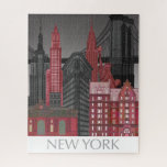 New York Elevations by Night - Red Puzzle<br><div class="desc">"New York Elevations by Night Red" von Fab Funky. Die Sehenswürdigkeiten in New York City sind nachts in einem roten und grauen Farbschema untergebracht.</div>