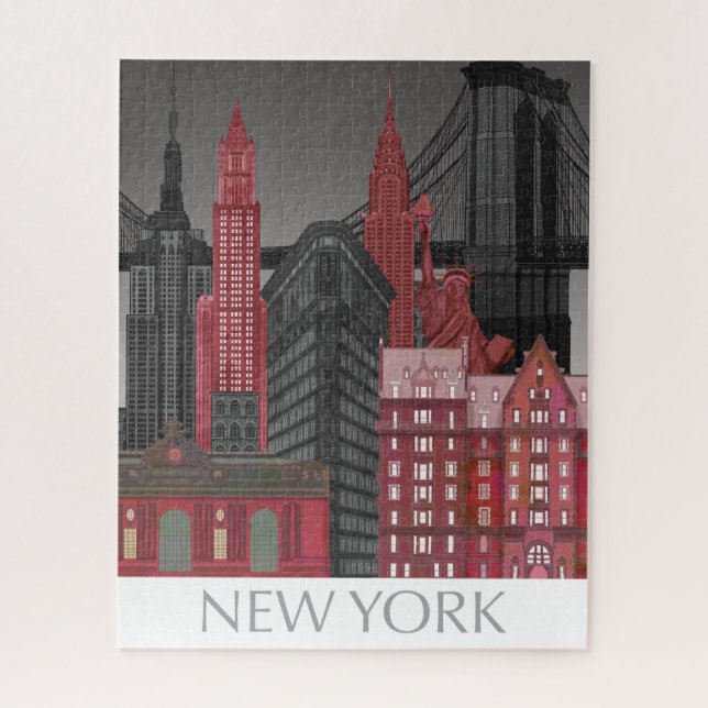 New York Elevations by Night - Red Puzzle (Vertikal)