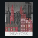 New York Elevations by Night - Red Puzzle<br><div class="desc">"New York Elevations by Night Red" von Fab Funky. Die Sehenswürdigkeiten in New York City sind nachts in einem roten und grauen Farbschema untergebracht.</div>