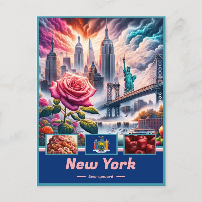 New York Essence Sehenswürdigkeiten und Legends Postkarte (Vorderseite)