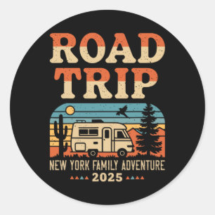 New York Family Adventure Rv Camping Travel Road T Runder Aufkleber