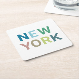 New York: Farbiger Text Rechteckiger Pappuntersetzer