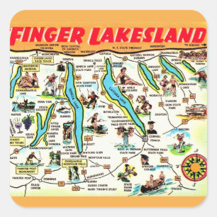 New York Finger Lakes Karte Quadratischer Aufkleber
