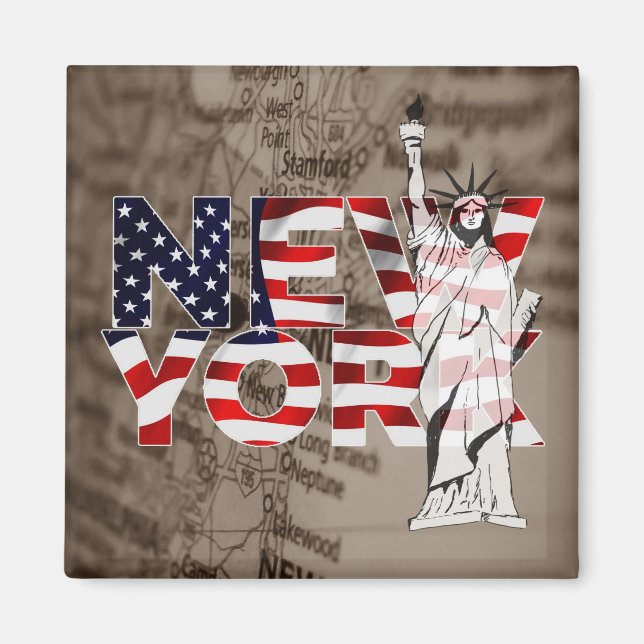New York Flag Map Liberty Collage Magnet (Vorne)