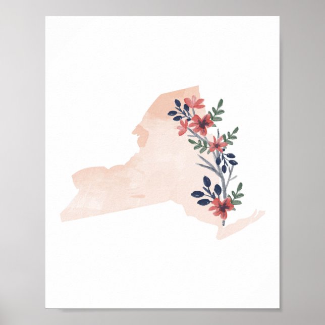 New York Floral Watercolor Staat Poster (Vorne)