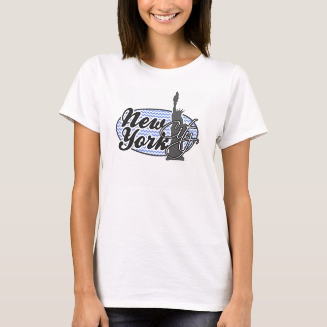 New York, Freiheitsstatue; Blaues Zickzack T-Shirt (Vorderseite)