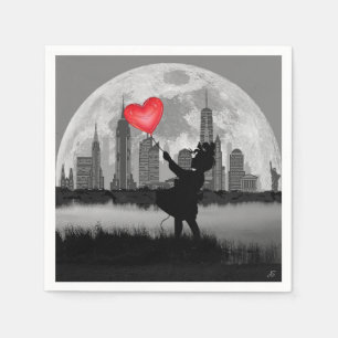 NEW YORK Full Moon Girl Herz Baloon Papier Napkins Serviette