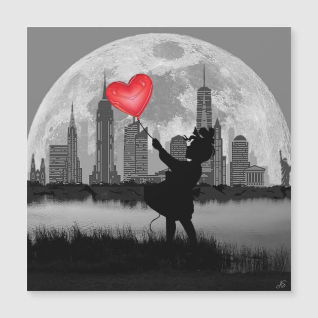 NEW YORK Full Moon Girl mit Balloon Magnetic Card Magnetkarte (Vorderseite)