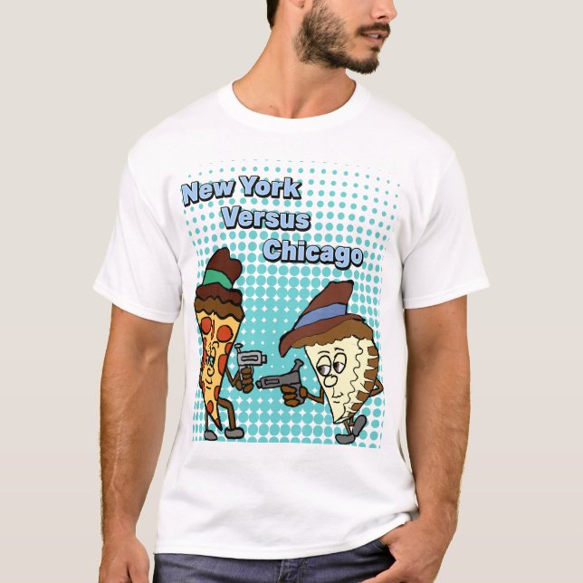 New York gegen Chicago-Pizza-Kriege T-Shirt (Vorderseite)