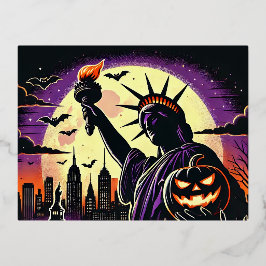 New York Halloween Postcard | Statue Of Liberty Folien Feiertagspostkarte