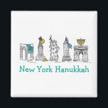 New York Hanukkah NYC Chanukah Juwish Holidays Magnet<br><div class="desc">Es gibt eine originelle Darstellung der klassischen New Yorker Sehenswürdigkeiten, darunter der Washington Square Arch, die Brooklyn Bridge und die Freiheitsstatue, die für die Ferien "gekleidet" ist. Ideal für alle, die in der Hanukkah-Saison in der "Hektik und Hektik" des NYC wohnen oder Lieben haben. Diese Urlaubsanschauung ist auch auf anderen...</div>