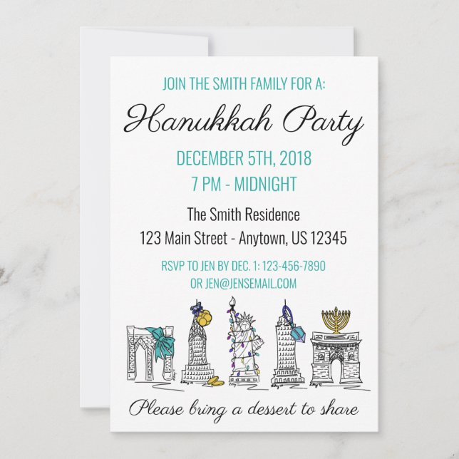 New York Hanukkah NYC Sehenswürdigkeiten Jüdischer Einladung (Vorderseite)