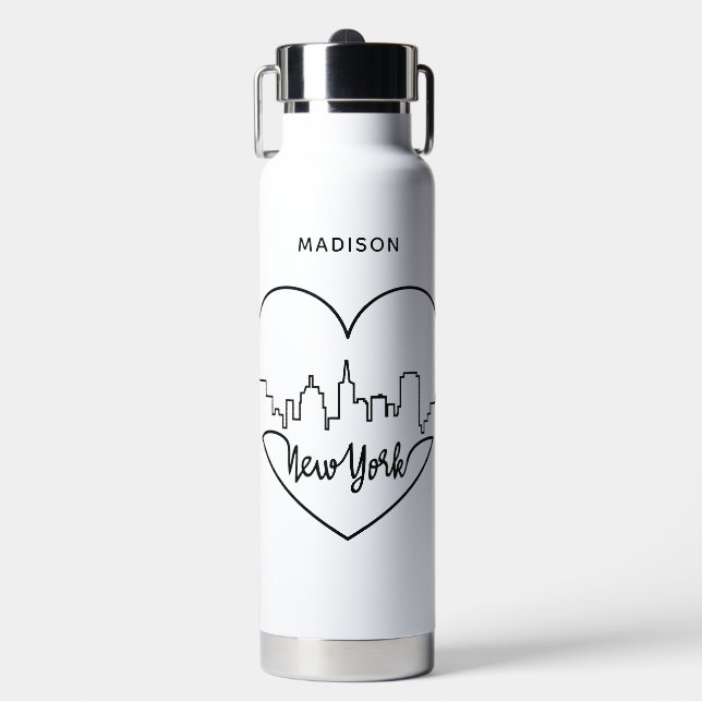 New York Heart individuelle Name Trinkflasche (Vorderseite)