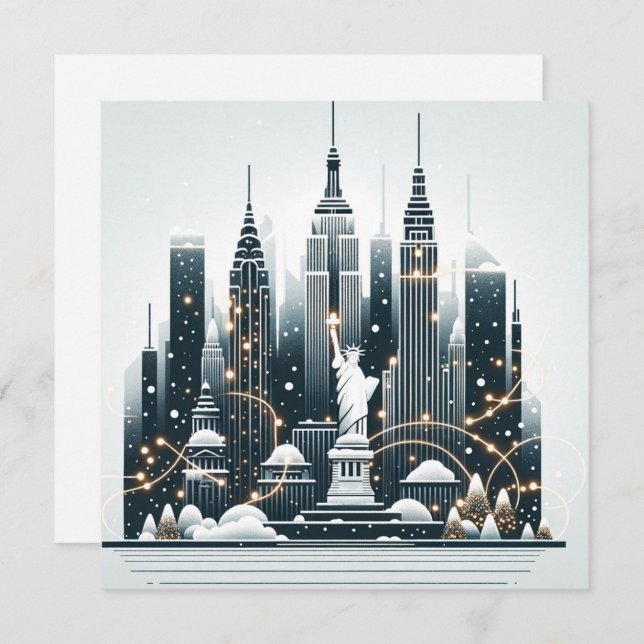 New York Holiday Elegance - Anpassbare Weihnachten Dankeskarte (Vorne/Hinten)