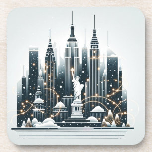 New York Holiday Elegance - Anpassbare Weihnachten Getränkeuntersetzer