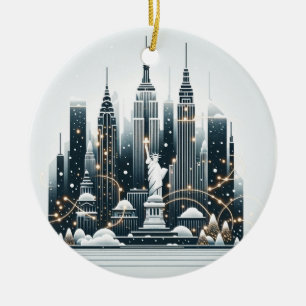 New York Holiday Elegance - Anpassbare Weihnachten Keramik Ornament